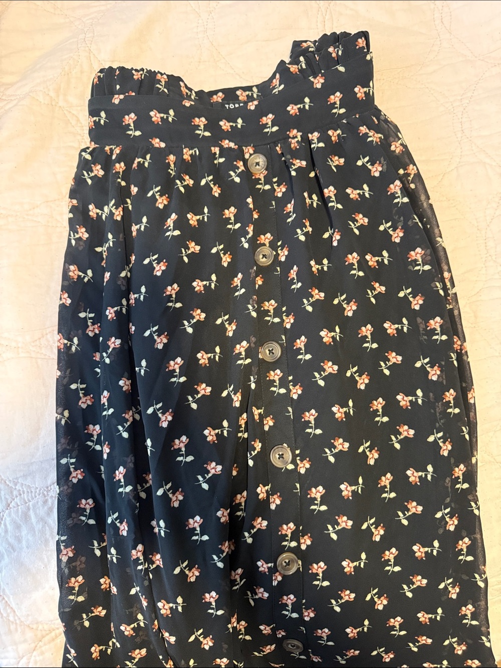 Floral Button-Front Navy Women's Skirt